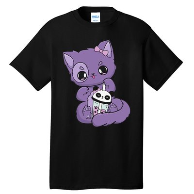 Yami Kawaii Pastel Goth Cute Black Cat With Boba Milk  Tall T-Shirt