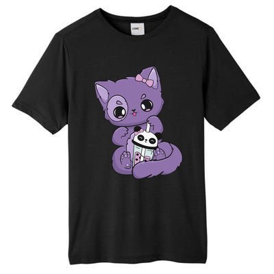 Yami Kawaii Pastel Goth Cute Black Cat With Boba Milk  Tall Fusion ChromaSoft Performance T-Shirt