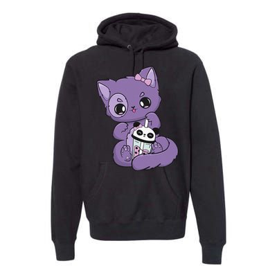 Yami Kawaii Pastel Goth Cute Black Cat With Boba Milk  Premium Hoodie