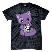 Yami Kawaii Pastel Goth Cute Black Cat With Boba Milk  Tie-Dye T-Shirt