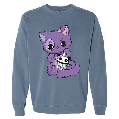 Yami Kawaii Pastel Goth Cute Black Cat With Boba Milk  Garment-Dyed Sweatshirt