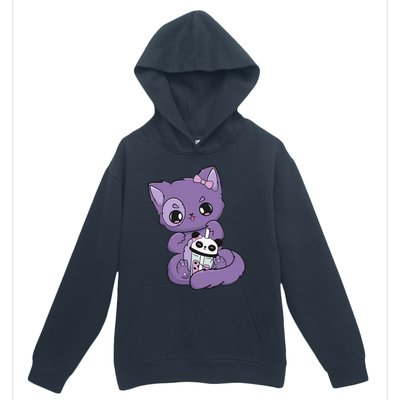 Yami Kawaii Pastel Goth Cute Black Cat With Boba Milk  Urban Pullover Hoodie