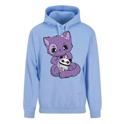 Yami Kawaii Pastel Goth Cute Black Cat With Boba Milk  Unisex Surf Hoodie