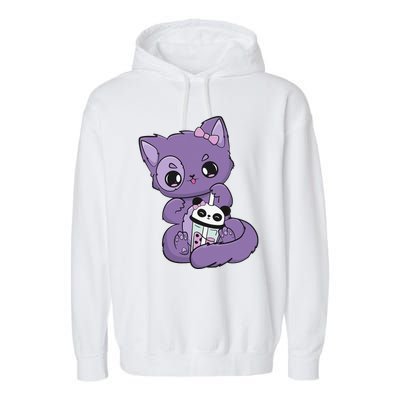 Yami Kawaii Pastel Goth Cute Black Cat With Boba Milk  Garment-Dyed Fleece Hoodie