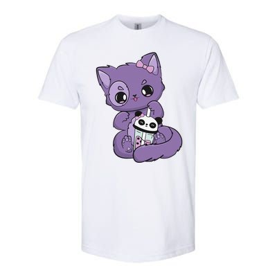 Yami Kawaii Pastel Goth Cute Black Cat With Boba Milk  Softstyle CVC T-Shirt