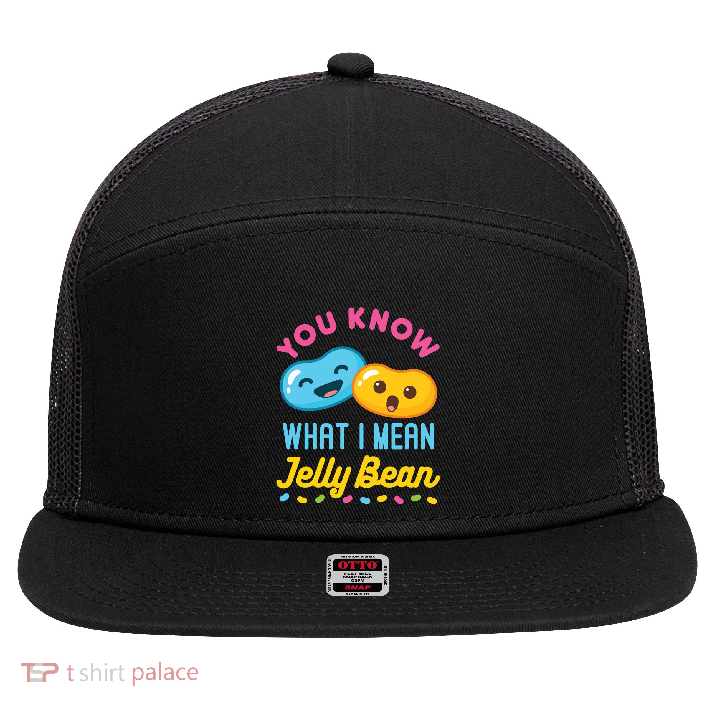 You Know What I Mean Jelly Bean 7 Panel Mesh Trucker Snapback Hat