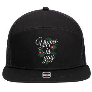 Yippee Ki Yay Christmas Holiday 7 Panel Mesh Trucker Snapback Hat