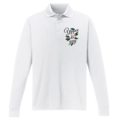 Yippee Ki Yay Christmas Holiday Performance Long Sleeve Polo