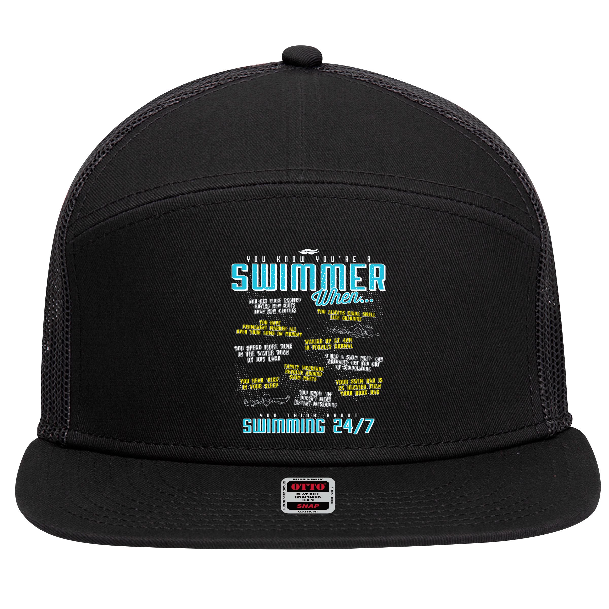 You Know You're A Swimmer When Funny List For Swim Gift 7 Panel Mesh Trucker Snapback Hat
