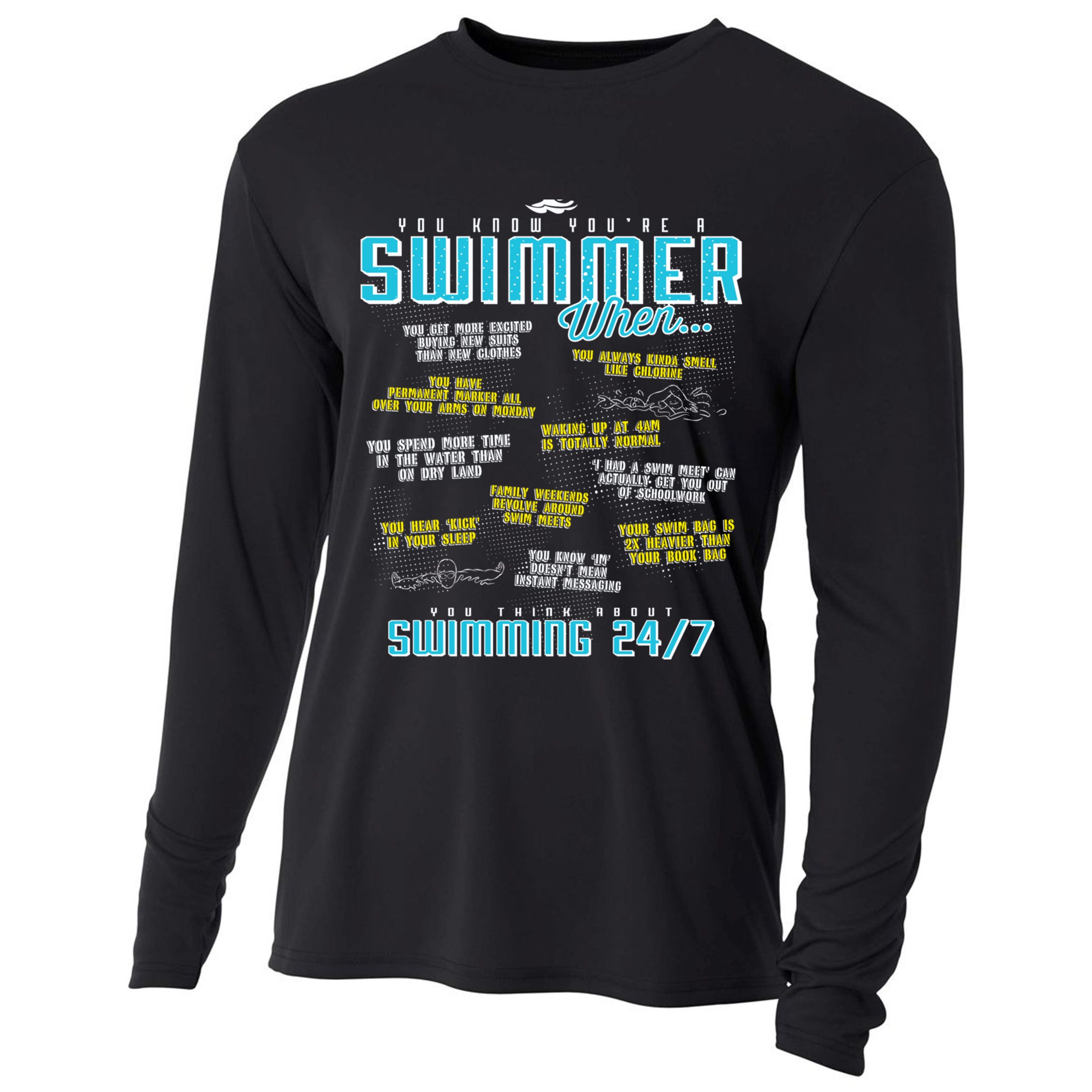 You Know You're A Swimmer When Funny List For Swim Gift Cooling Performance Long Sleeve Crew
