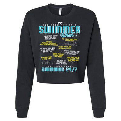 You Know You're A Swimmer When Funny List For Swim Gift Cropped Pullover Crew