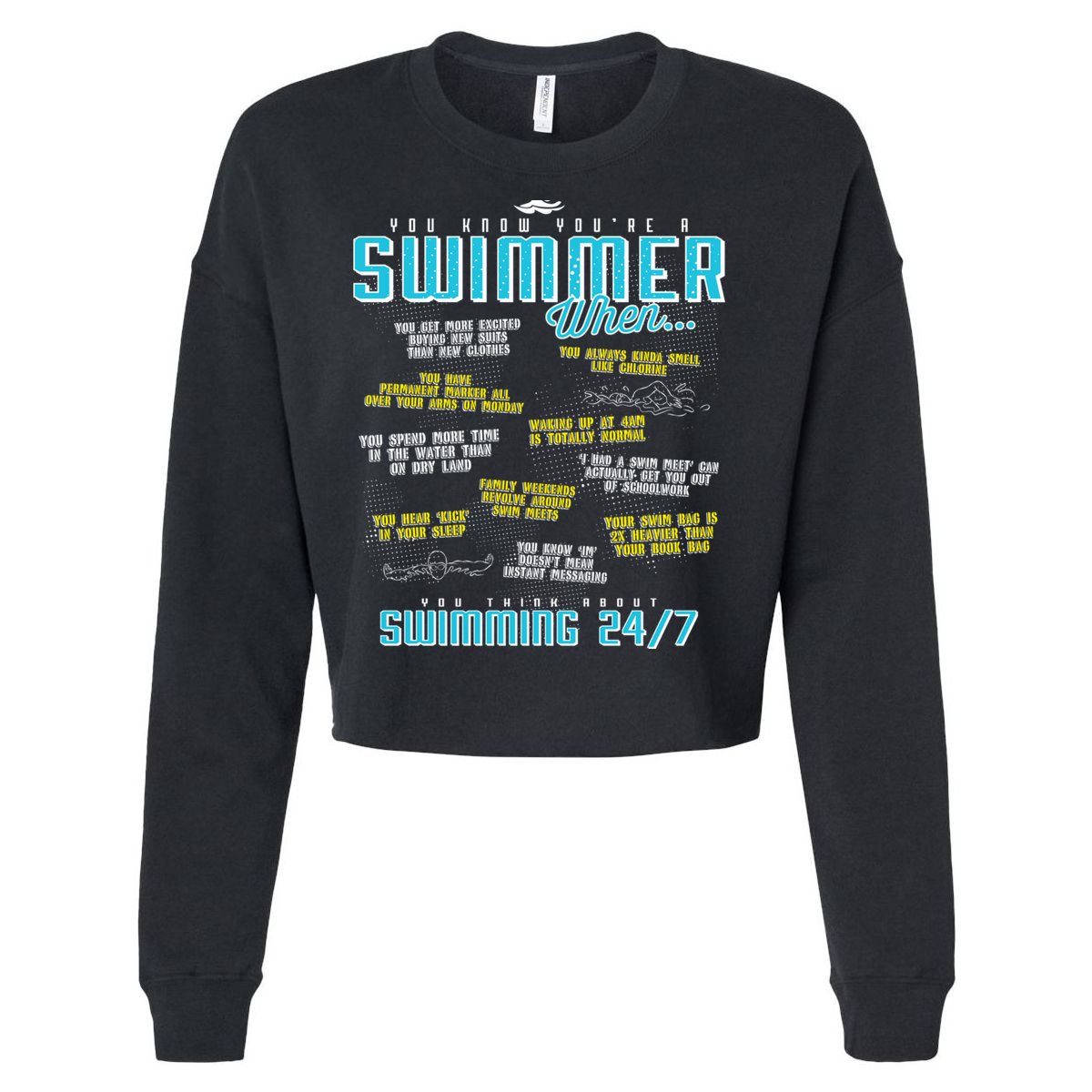 You Know You're A Swimmer When Funny List For Swim Gift Cropped Pullover Crew