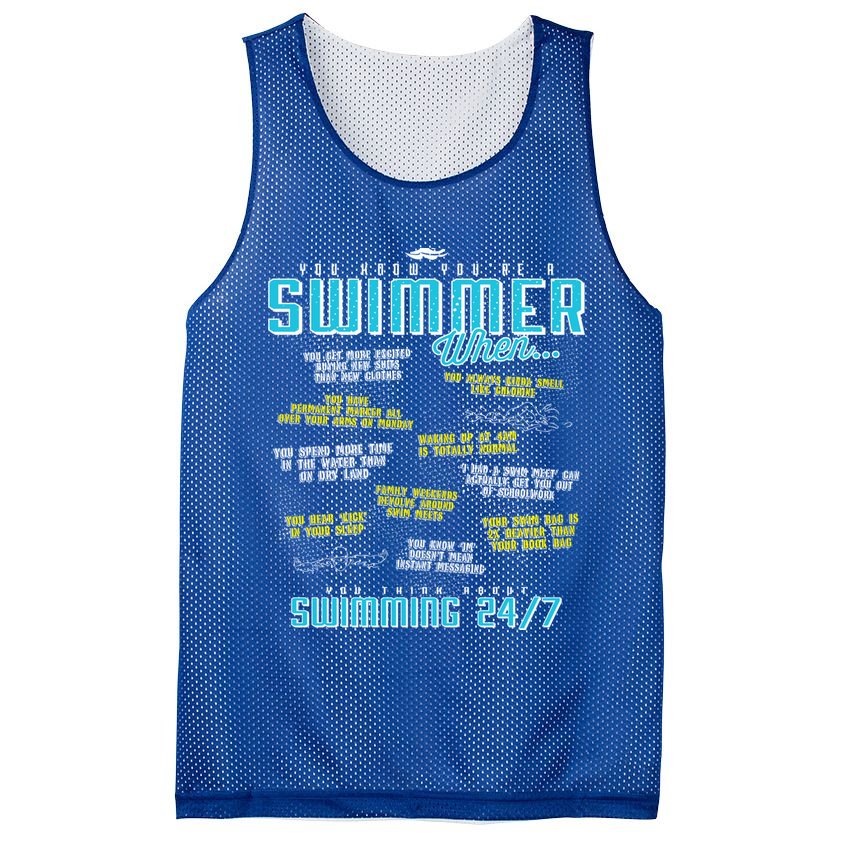 You Know You're A Swimmer When Funny List For Swim Gift Mesh Reversible Basketball Jersey Tank