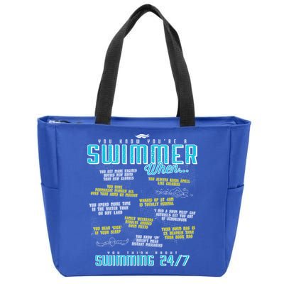 You Know You're A Swimmer When Funny List For Swim Gift Zip Tote Bag