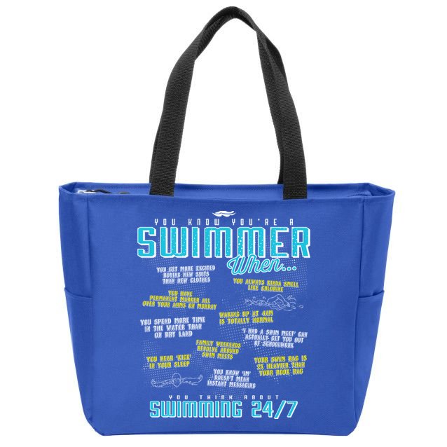 You Know You're A Swimmer When Funny List For Swim Gift Zip Tote Bag