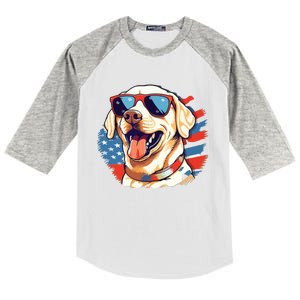 Yellow Lab 4th Of July Design Patriotic Pup Labrador Pride Kids Colorblock Raglan Jersey