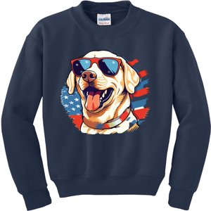 Yellow Lab 4th Of July Design Patriotic Pup Labrador Pride Kids Sweatshirt