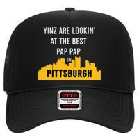 Yinz Looking At Best Yinzer Pap Pap Pittsburgh Pa High Crown Mesh Back Trucker Hat