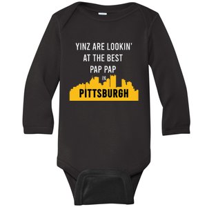 Yinz Looking At Best Yinzer Pap Pap Pittsburgh Pa Baby Long Sleeve Bodysuit