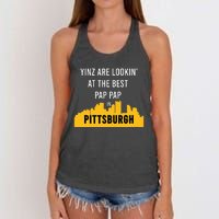 Yinz Looking At Best Yinzer Pap Pap Pittsburgh Pa Women's Knotted Racerback Tank