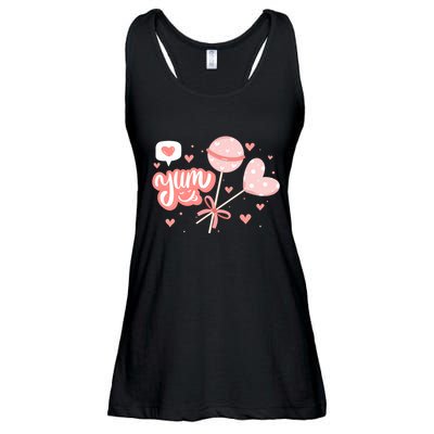 Yum Lollipop Candy Heart Valentines Day Ladies Essential Flowy Tank