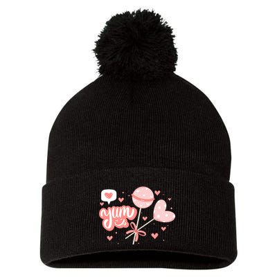 Yum Lollipop Candy Heart Valentines Day Pom Pom 12in Knit Beanie