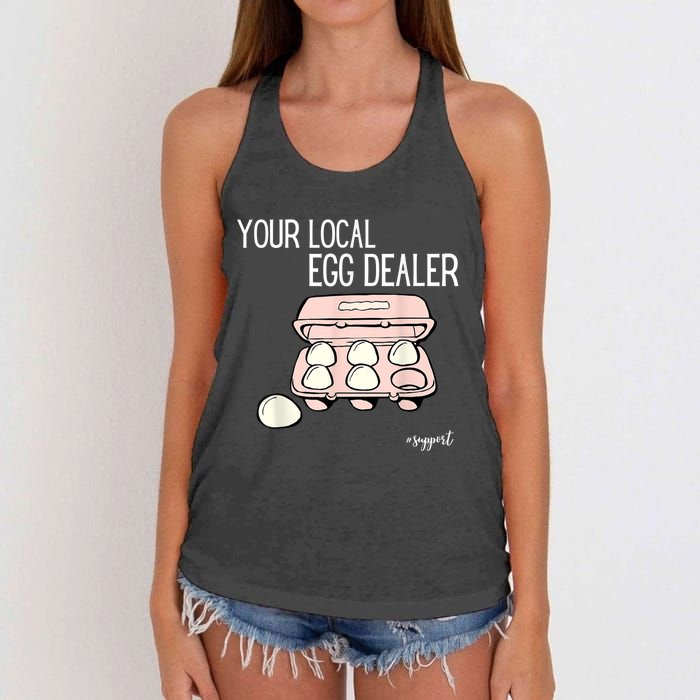 Your Local Egg Dealer Farm Fresh Eggs Funny Farming Lovers Women's Knotted Racerback Tank