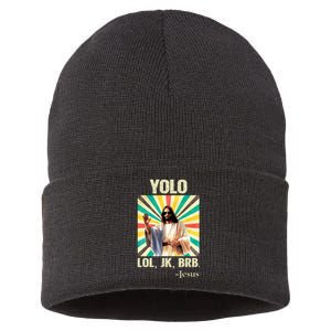 Yolo Lol Jk Brb Jesus Funny Easter Christians Resurrection Sustainable Knit Beanie