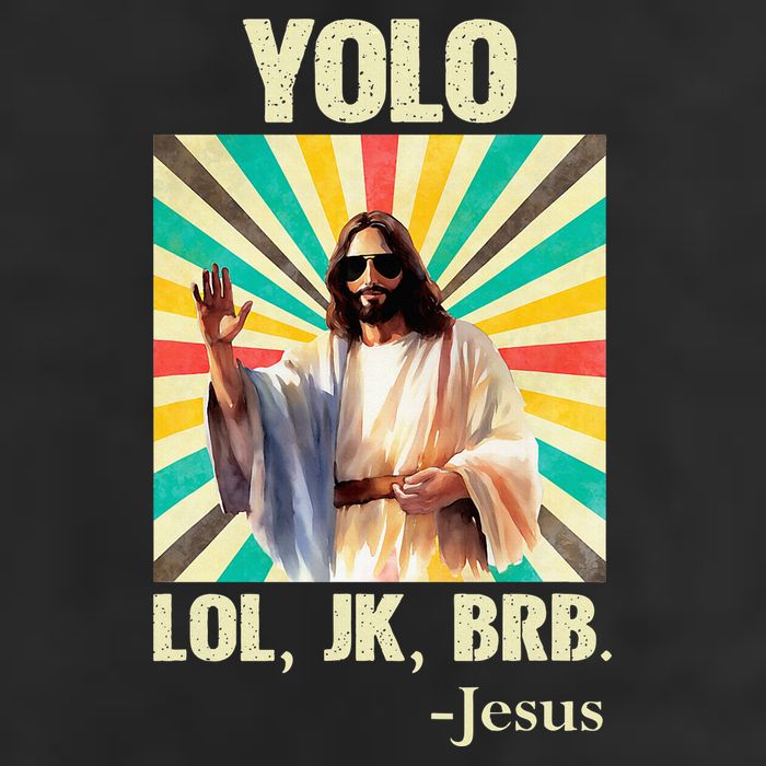 Yolo Lol Jk Brb Jesus Funny Easter Christians Resurrection 7 Panel Mesh Trucker Snapback Hat