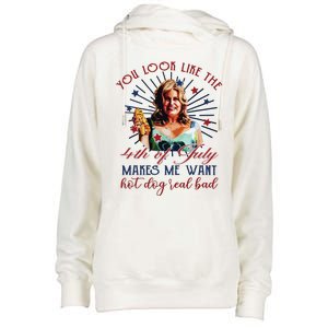 You Look Like 4th Of July Makes Me Want A Hot Dog Real Bad Womens Funnel Neck Pullover Hood