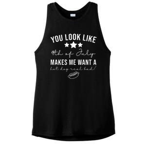 You Look Like 4th Of July Makes Me Want A Hot Dog Ladies PosiCharge Tri-Blend Wicking Tank