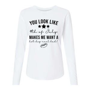 You Look Like 4th Of July Makes Me Want A Hot Dog Womens Cotton Relaxed Long Sleeve T-Shirt