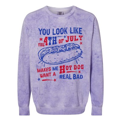 You Look Like 4th Of July Makes Me Want A Hot Dog Real Bad Colorblast Crewneck Sweatshirt