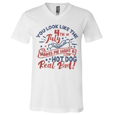 You Look Like The 4th July Makes Me Want A Hot Dog Real Bad V-Neck T-Shirt