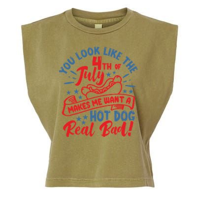 You Look Like 4th Of July Makes Me Want A Hot Dog Real Bad Garment-Dyed Women's Muscle Tee