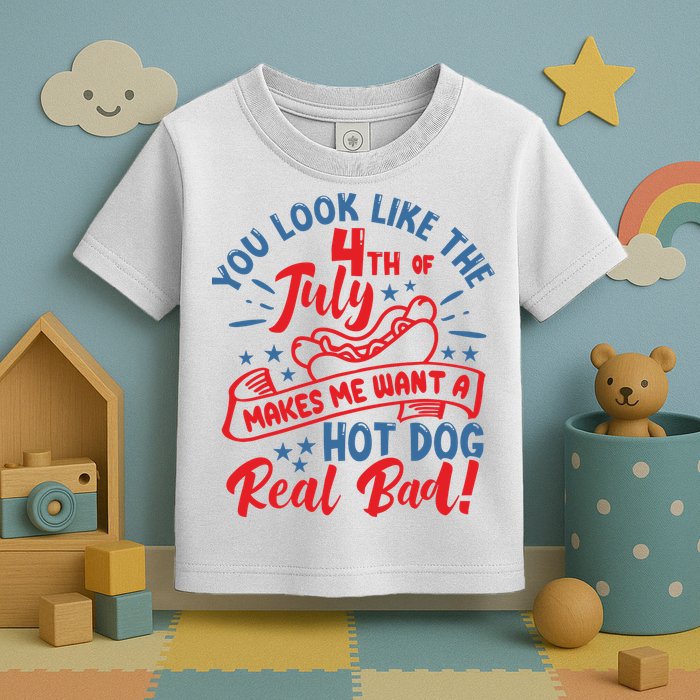 You Look Like 4th Of July Makes Me Want A Hot Dog Real Bad Toddler T-Shirt