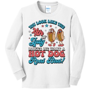 You Look Like The 4th Of July Hot Dog Merica Kids Long Sleeve Shirt