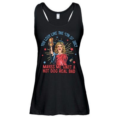 You Look Like The 4th Of July Makes Me Want Hot Dog Real Bad Ladies Essential Flowy Tank