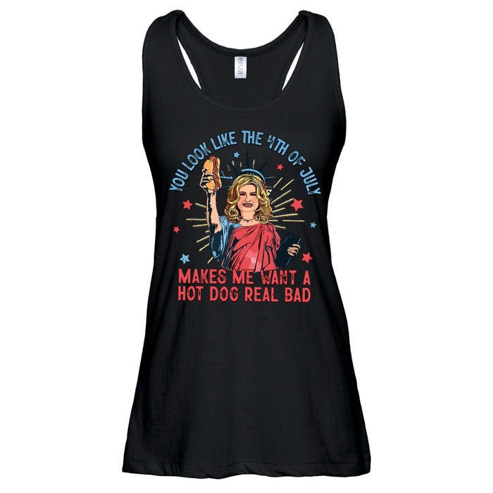 You Look Like The 4th Of July Makes Me Want Hot Dog Real Bad Ladies Essential Flowy Tank