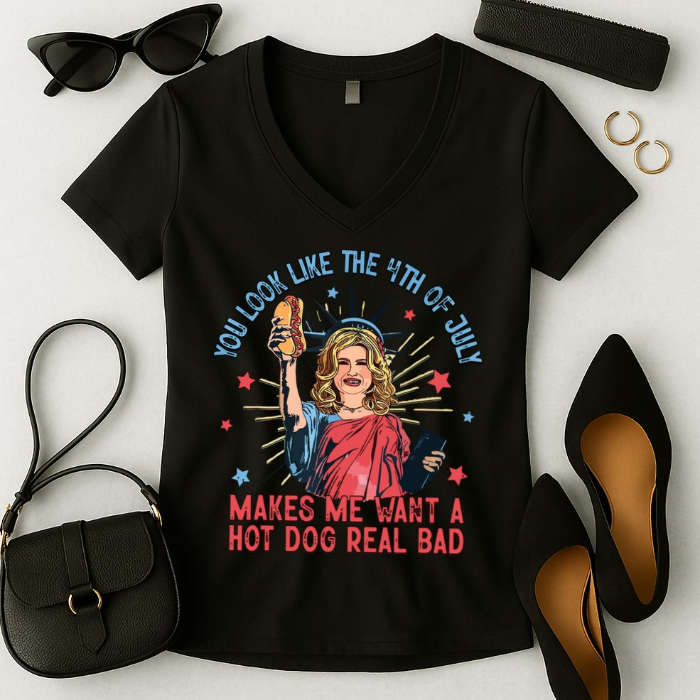 You Look Like The 4th Of July Makes Me Want Hot Dog Real Bad Women's V-Neck T-Shirt