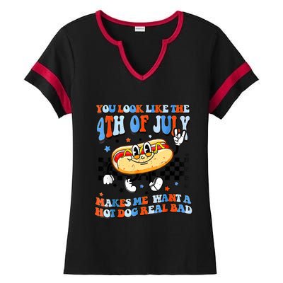 You Look Like 4th Of July Makes Me Want A Hot Dog Real Bad Ladies Halftime Notch Neck Tee