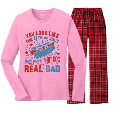 You Look Like The 4th Of July Hot Dog Independence Day Women's Long Sleeve Flannel Pajama Set 