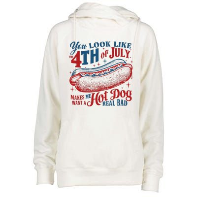 You Look Like The 4th Of July Hot Dog Patriotic Womens Funnel Neck Pullover Hood