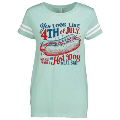 You Look Like The 4th Of July Hot Dog Patriotic Enza Ladies Jersey Football T-Shirt