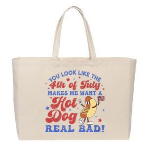 You Look Like 4th Of July Makes Me Want A Hot Dog Real Bad Cotton Canvas Jumbo Tote