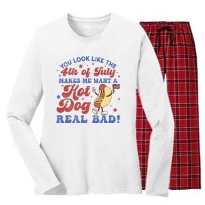 You Look Like 4th Of July Makes Me Want A Hot Dog Real Bad Women's Long Sleeve Flannel Pajama Set 