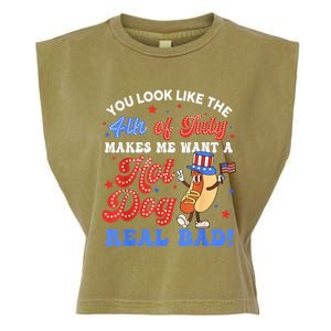 You Look Like The 4th Of July Makes Me Want Hot Dog Real Bad Garment-Dyed Women's Muscle Tee