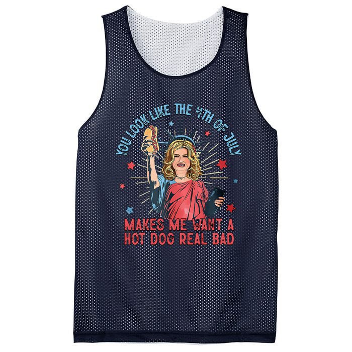 You Look Like 4th Of July Makes Me Want A Hot Dog Real Bad Mesh Reversible Basketball Jersey Tank