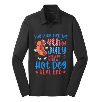 You Look Like The 4th Of July Makes Me Want Hot Dog Real Bad Silk Touch Performance Long Sleeve Polo