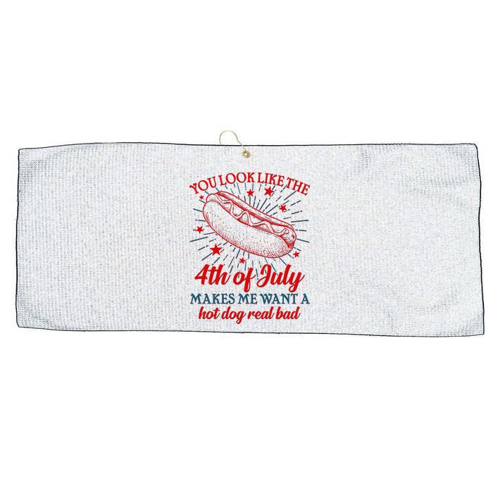 You Look Like The 4th Of July Makes Me Want A Hotdog Real Bad Large Microfiber Waffle Golf Towel